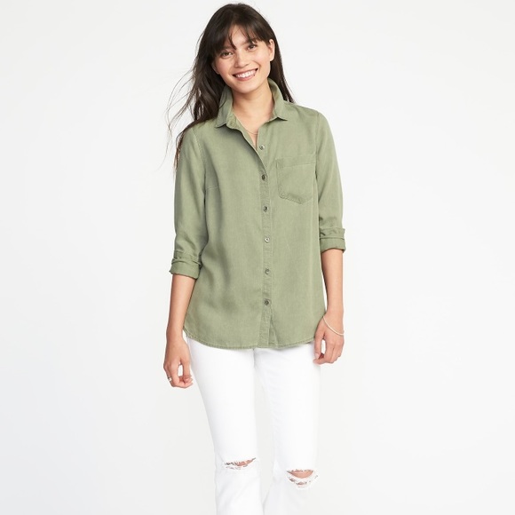 NWOT Tencel Shirt Olive - Picture 2 of 5